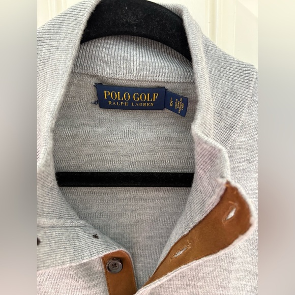 Polo Golf Ralph Lauren Merino Wool Button Mockneck Gray Mens Golf Sweater Size L - Picture 3 of 7